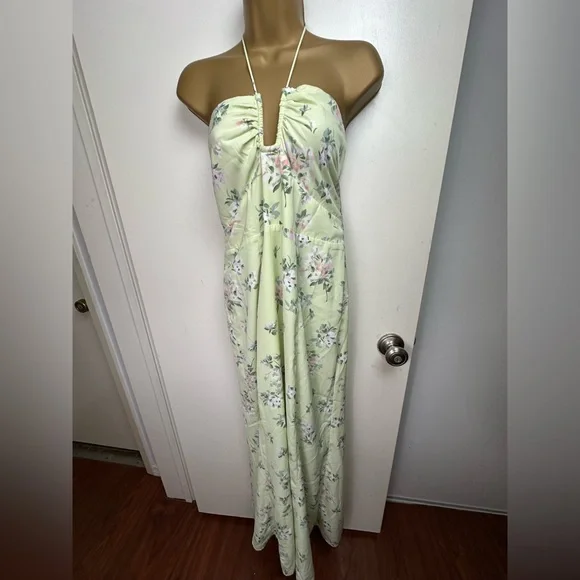 Abercrombie & Fitch Green Floral Halter Tie Neck Ultra Feminine Dress NWOT M - Picture 6 of 16